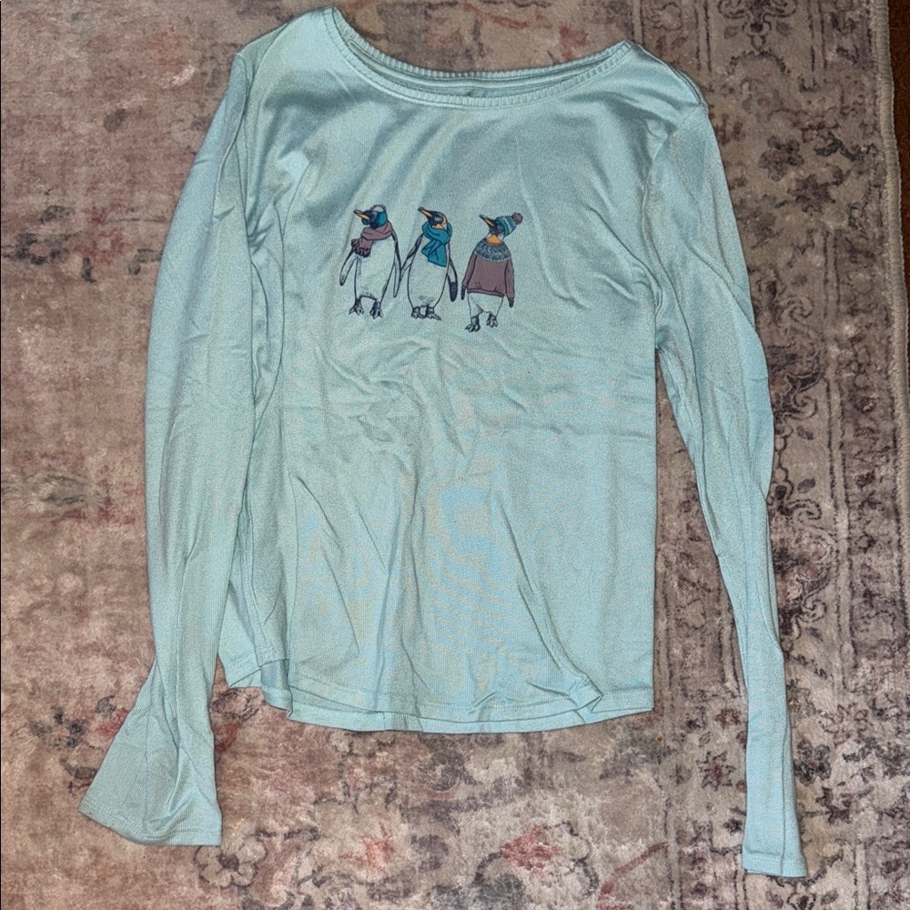 SO Light Blue Long Sleeve Tee with Penguin Design
